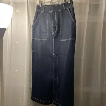 Beams 다크 데님 롱 스커트 앞 포켓 부착