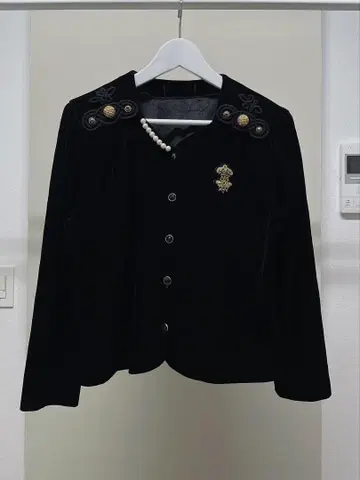 빈티지 레트로 구제 의류 노카라 벨로아 자켓 블랙 벨벳