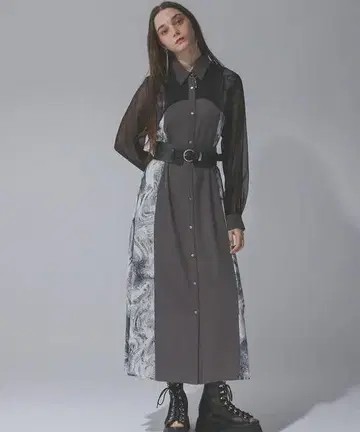 시어 패턴 절개 원피스