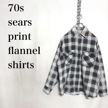 70s Sears 커트 코베인 라이트 플란넬 셔츠 블랙 화이트 체크
