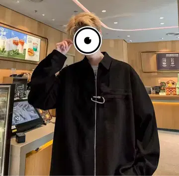 더블 집업 카라비너 기믹 긴팔 셔츠 블랙 한국 남성용 M 사이즈
