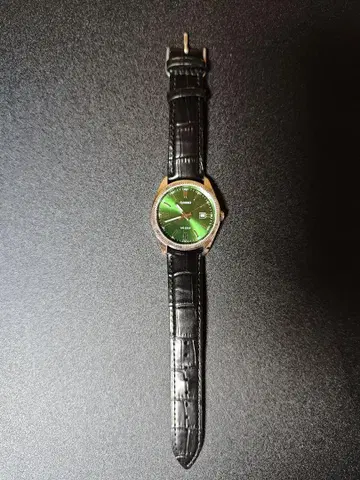 CASIO 손목시계 그린 다이얼 블랙 가죽 벨트