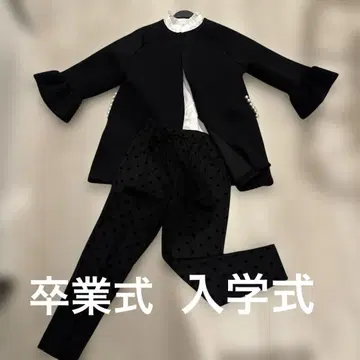 frene 노카라 블랙 자켓과 도트 팬츠 세트