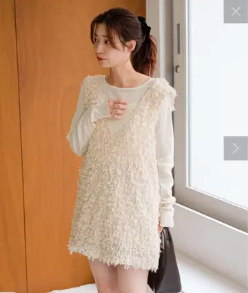 카스타네 [안감 없음] 퍼 롱 베스트 아이보리