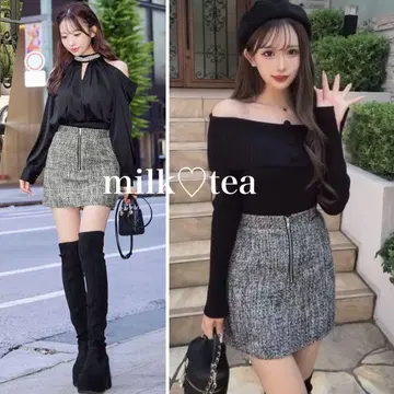 택 포함 새상품 Cherimi 셰리미 트위드 미니 스커트 그레이