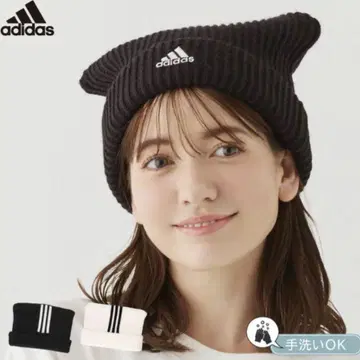 adidas 고양이 귀 니트 모자 블랙