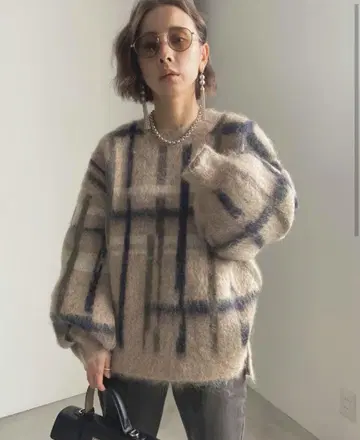 PAINT CHECK FLUFFY KNIT AMERI vintage