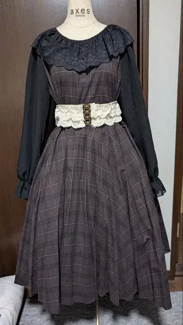 메르헨티카/marcHenTica/체크 원피스 레이스 벨트 포함