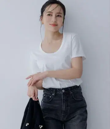 anuans 실크 터치 코튼 U넥 T
