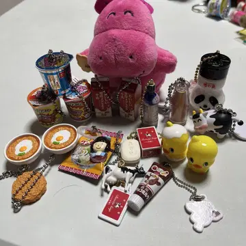 캡슐 토이 세트 핑크 하마와 식품 샘플 20개