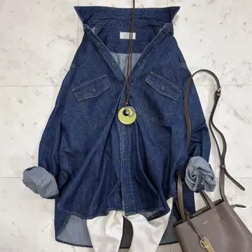 새상품급 레리움 9oz C/R 데님 워크 셔츠 네이비 인기 2024AW