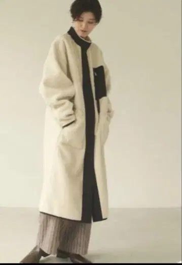 아이보리 플리스 롱 코트