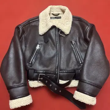 ZARA 다크 브라운 가죽 라이더 자켓