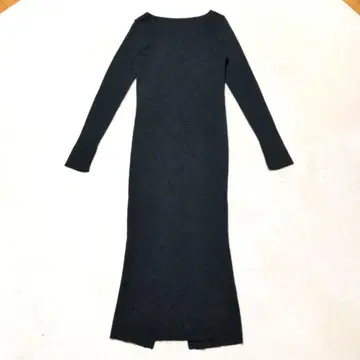 Loungedress 리브 니트 롱 원피스 긴팔 블랙 F 사이즈
