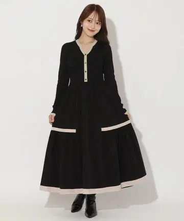 앙데팡당 블랙 니트 롱 원피스