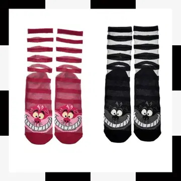 체셔 고양이 양말 시스루 핑크 블랙 CHESHIRE CAT