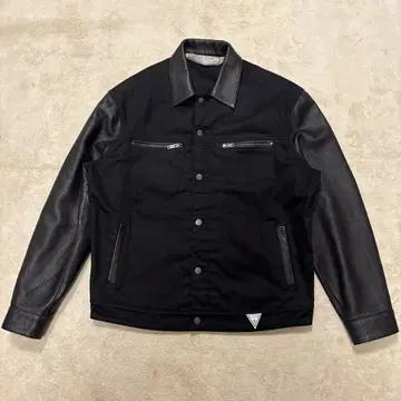 초레어 90s GUESS JEANS 데님 자켓 가죽 블랙 XL
