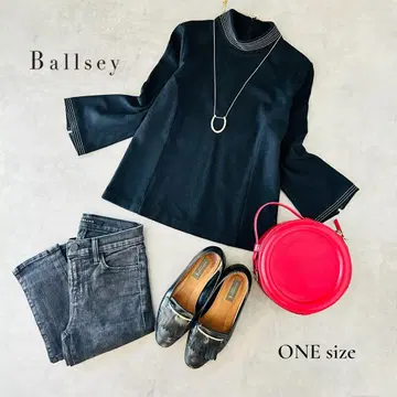 BALLSEY (보르지) 울 100% 하이넥 상의 M 상당 블랙