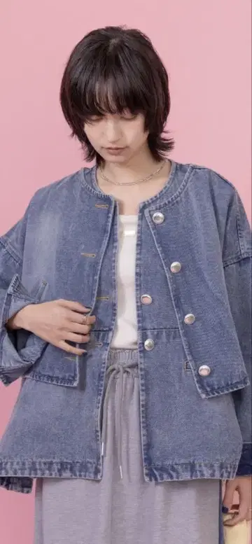 Eimee Law 데님 로고 테이프 자켓 라이트 블루