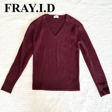 FRAY.I.D 버건디 V넥 리브 니트 빨간색 보르도