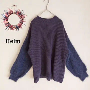 Helm 시마무라 소매 퍼 포함 바이컬러 니트 스웨터 루즈핏 페더 L
