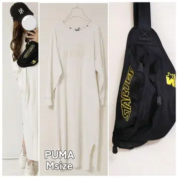 코디 세트 PUMA 라이트 베이지 원피스 바디백