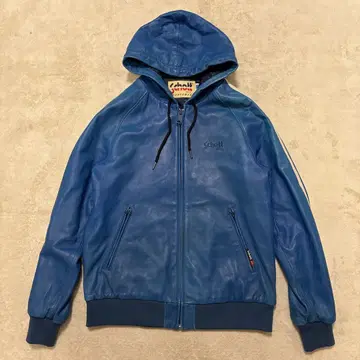 초레어 90s Schott 파랑 가죽 후드 부착 자켓 사이드 라인 XL