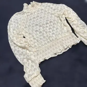 H&M 빈티지풍 하이넥 블라우스 시스루 셔링