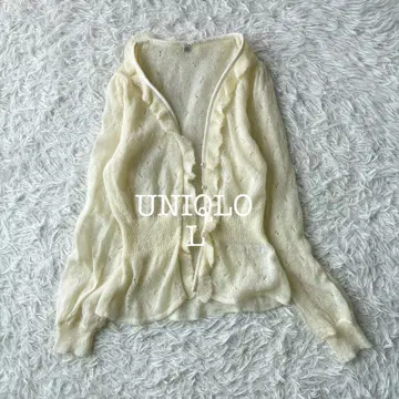 유니클로 얇은 소재 모헤어 혼방 가디건 펄 장식 L 사이즈 아이보리