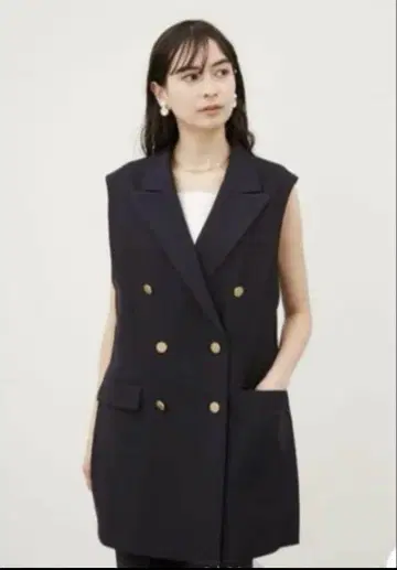 사이드 슬릿 테일러드 베스트 네이비 골드 버튼 size: S