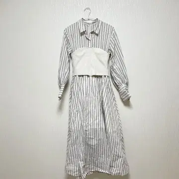 스나이델 도킹 원피스 뷔스티에풍 스트라이프 원피스 화이트