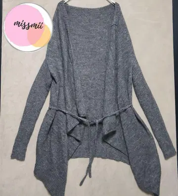 파드칼레 울 린넨 알파카 그레이 변형 니트 가디건 허리 끈 포함