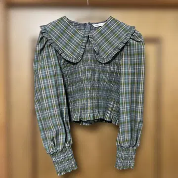 ZARA 체크 피터팬 옷깃 셔링 블라우스