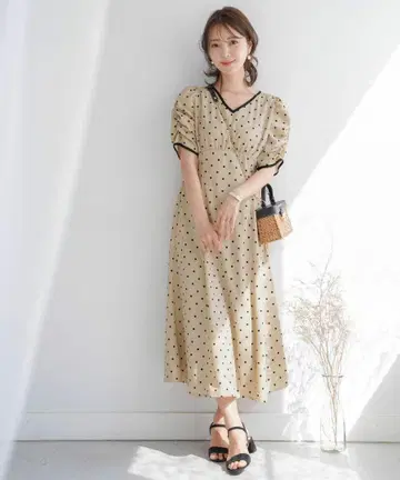 르 레브 바닐레 도트 바이컬러 원피스 베이지 M