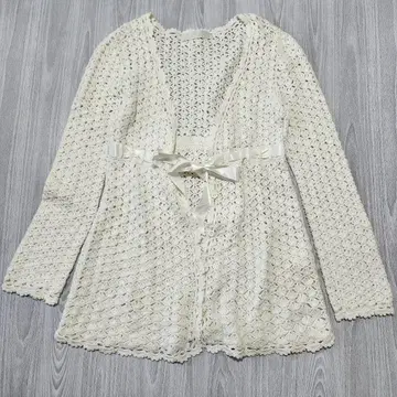 라 에스트 가디건 레이스 편직 아이보리 허리 리본 2