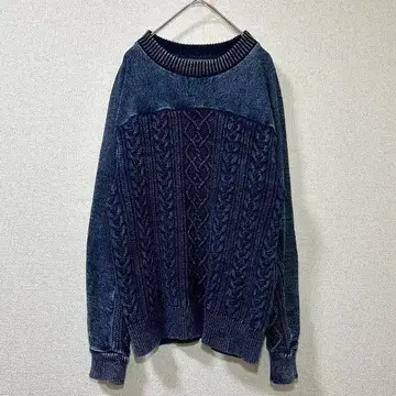 duffer 인디고 니트 맨투맨 케이블 짜임 더퍼