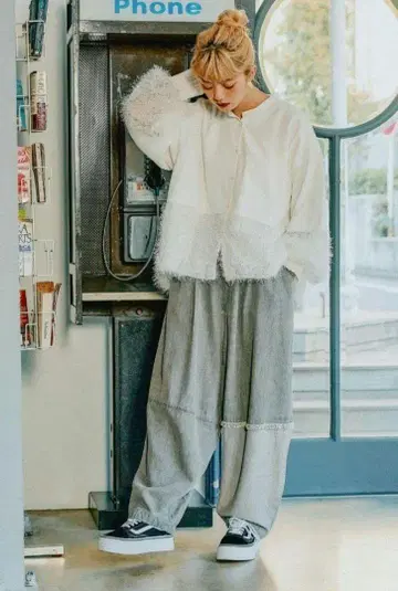 니코앤드 리메이크풍 데님 벌룬 팬츠 그레이 와이드 팬츠 L
