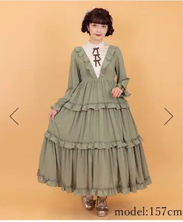 axesfemme kawaii 클래시컬 프릴 롱 원피스 그린