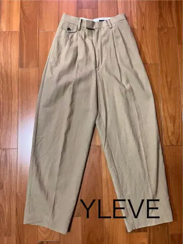 YLEVE 베이지 플리츠 와이드 팬츠