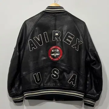 새상품급 AVIREX 올 가죽 오버 사이즈 바시티 자켓 로고 자수 와펜