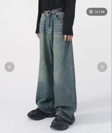 CORPUS TOKYO 빈티지 컬러 데님 그린 와이드 데님