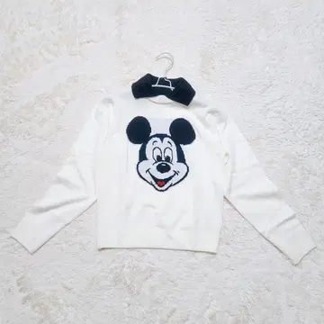 Disney 디즈니 미키 니트 스웨터 카라 부착 프리 레어 화이트