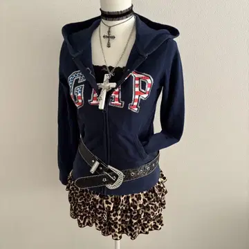 헤이세이 갸루 y2k 그런지 GAP 집업 후디 후드티 블랙 로고