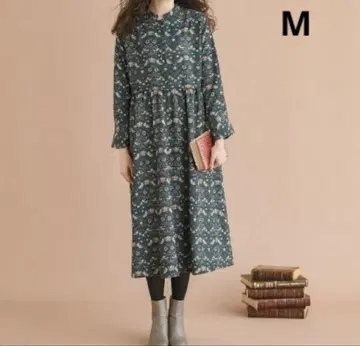 [ 새상품 ] 윌리엄 모리스 딸기 도둑 긴팔 원피스 M 블루그린