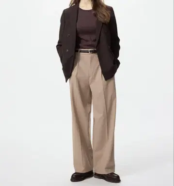 UNIQLO 턱 와이드 팬츠 XS 베이지
