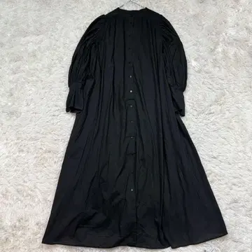 MARIHA 코튼 개더 볼륨 롱 원피스 블랙 노카라