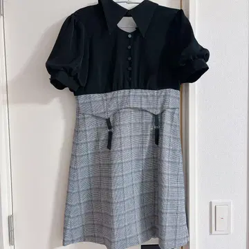 EATME 미니 원피스 반팔 블랙과 체크 무늬 03(S)