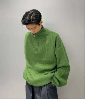 Chikashitsu + 하프 지퍼 니트 그린