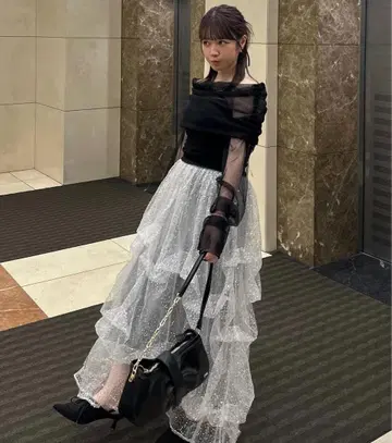 Ezick ezick loin nuit 튤 오프숄더 상의