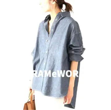 프레임워크 샴브레이 셔츠 데님 와이드 오버 사이즈 블루